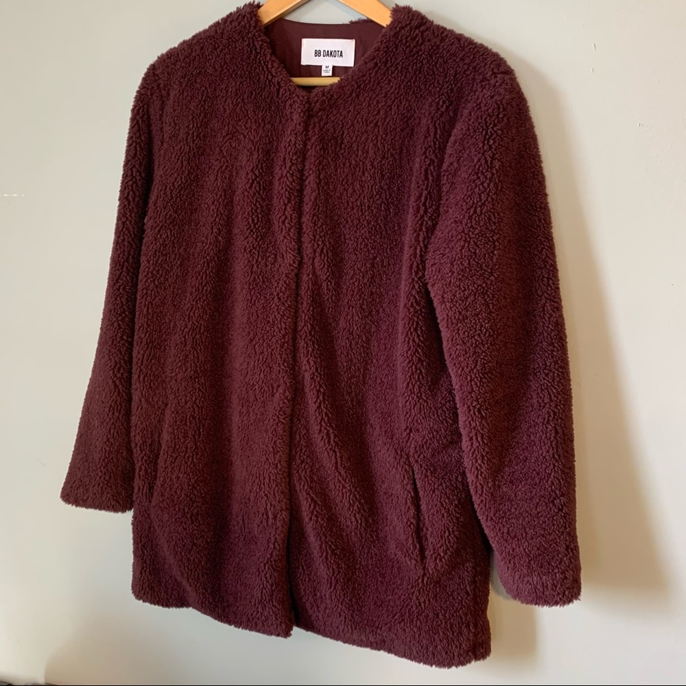 BB Dakota coat jacket faux fur teddy burgundy maroon Merrill